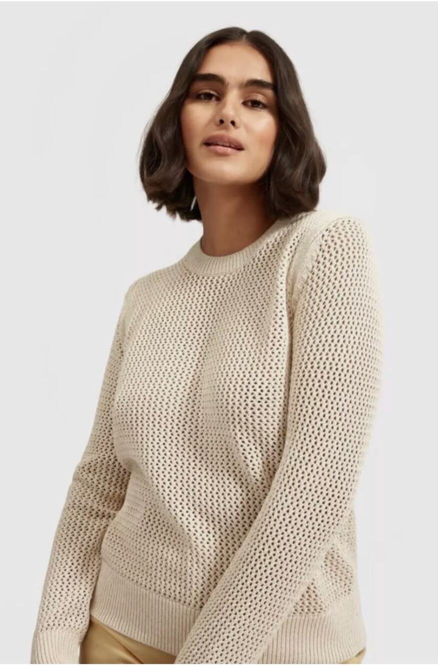 Everlane Mesh Soft Cotton Crew Sweater in Praline Cream Women's sz XS Minimalist